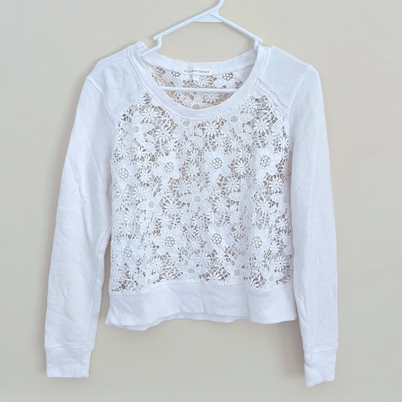 Victoria's Secret Tops - Victorias Secret White Embroidered Lace Sweatshirt NWOT